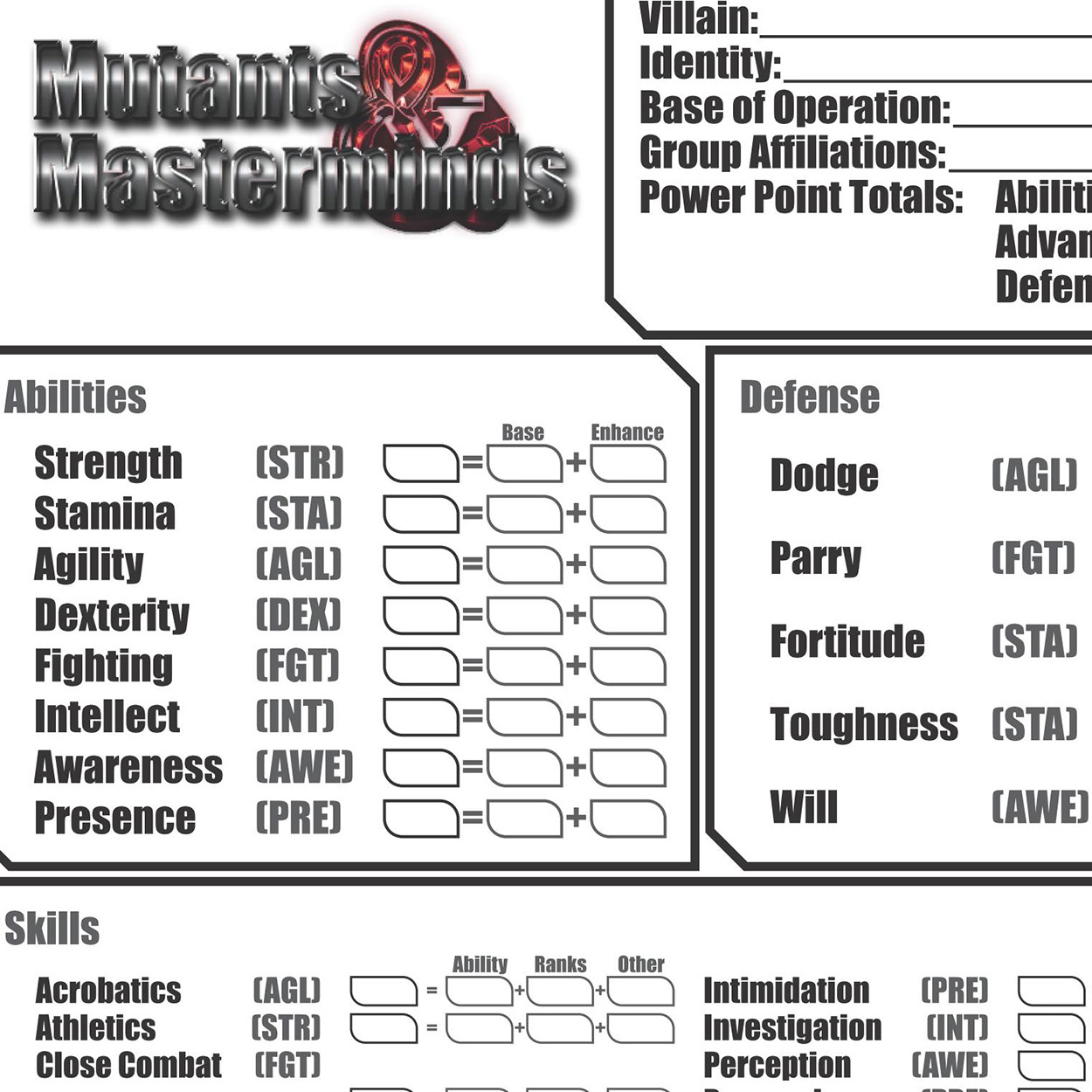 mutants and masterminds character sheet